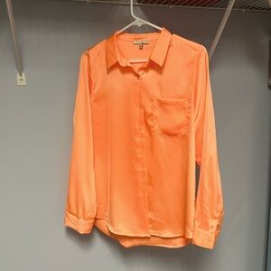 Skies are blue size small neon, coral button-down shirt